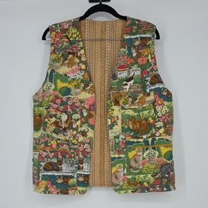 Cat Garden Tapestry Vest in Green & Pink